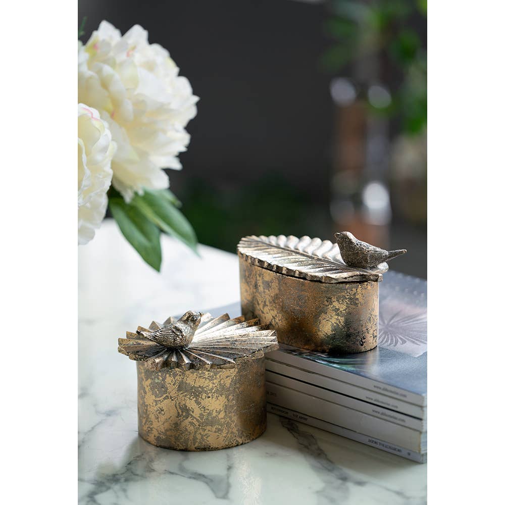 A&B Home Group Inc. - Wholesale Decorative Box - 5x5x4" Resin Antique Gold Trinket Box with Bird Accents2