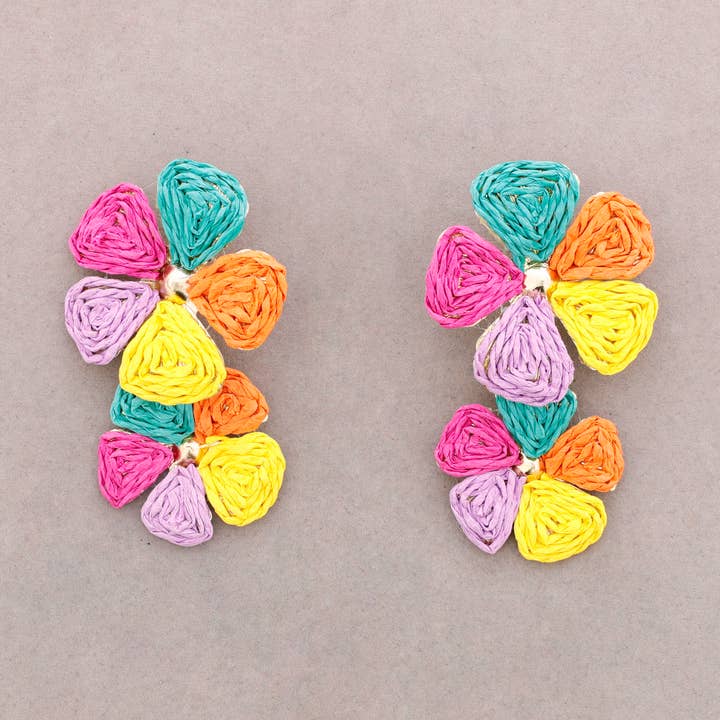 Dobbelt Blomst Rafia Øreringe for engroshandel hos Sonata