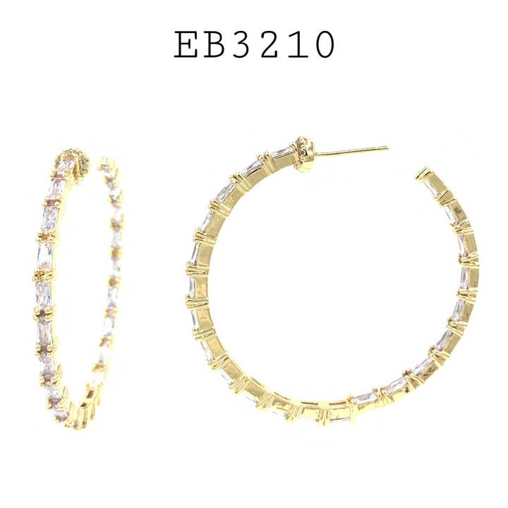 Crescent Moon Hoops Cubic Zirconia Brass Earrings for wholesale by Nisso & Co. NYC Jewelry Wholesale