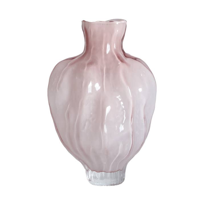 Pale pink glass vase measuring 27x18x35cm for wholesale by Kodu