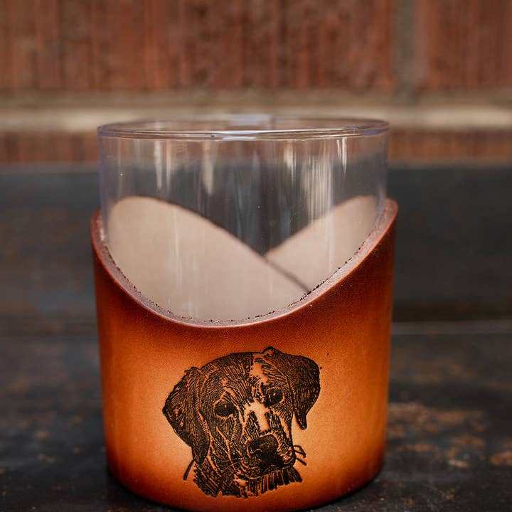 Lindy Leather - Wholesale Cocktail/Liquor Glass - Leather Rocks Glass - Light Stain Handmade Barware