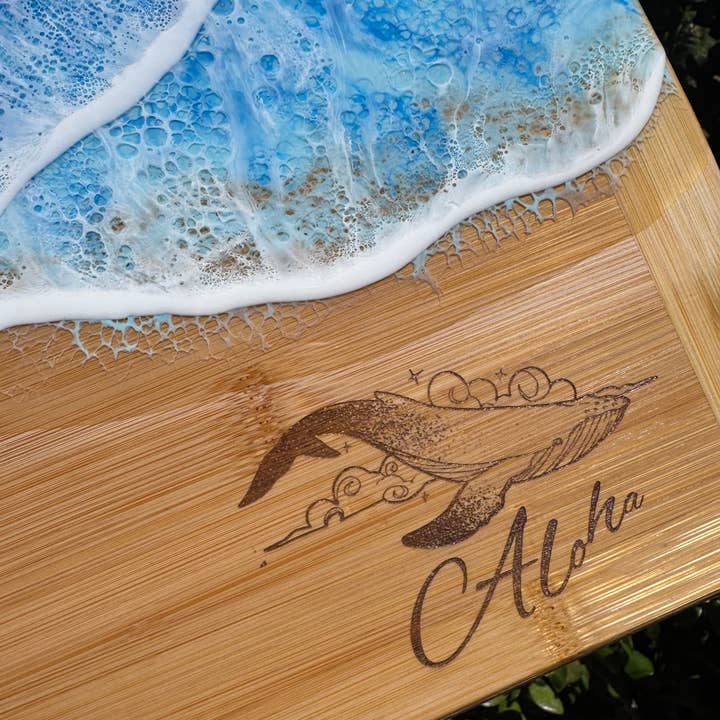 TBM Creations LLC - Wholesale Cheese Board - Whale Aloha Ocean Charcuterie board | Resin Cheese board5
