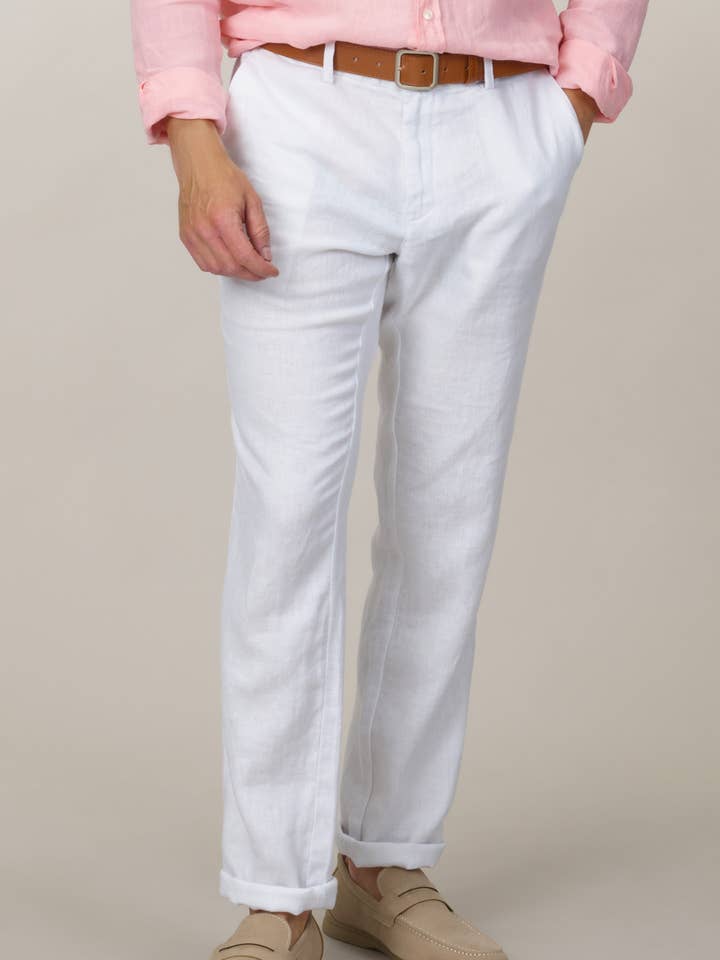 Straight Fit Linen Trousers - White for wholesale by Espadon