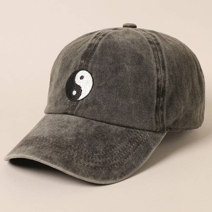 BLACK Yin Yang Embroidered Cotton Baseball Dad Cap for wholesale on Faire1