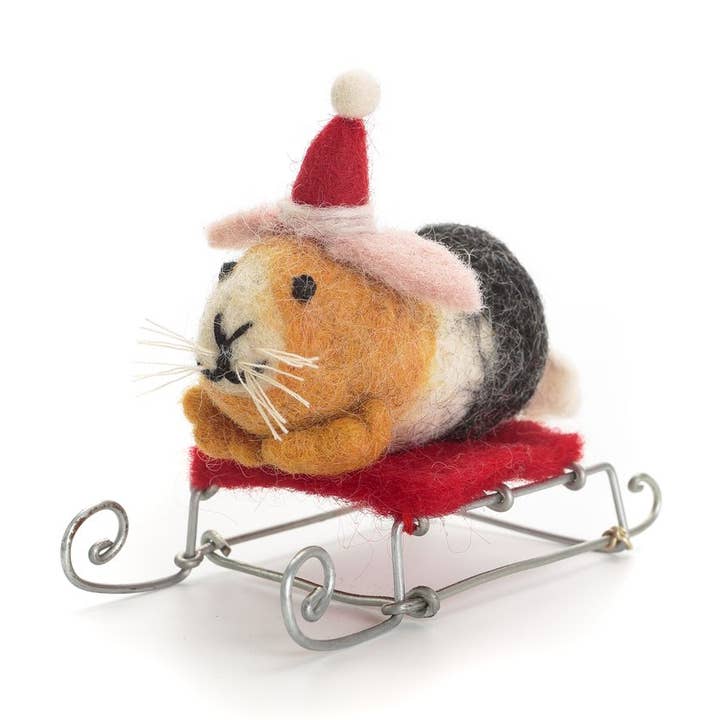 Natale - Porcellino d'India sulla slitta - Mini, 6 per la vendita all'ingrosso da parte di Amica Accessories Ltd