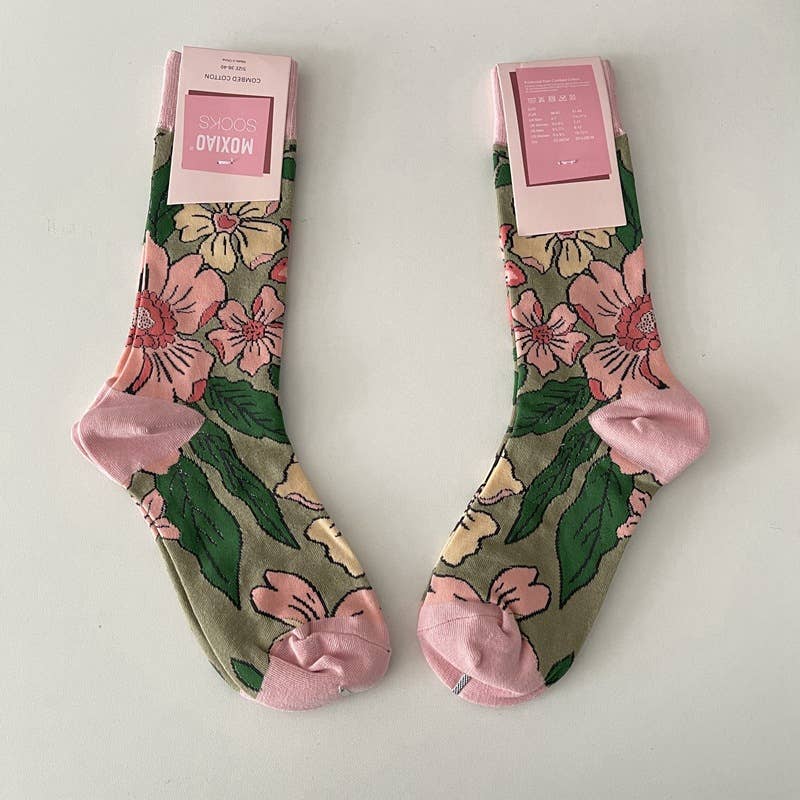 Tourtiwi - Wholesale Socks - Women's - Vintage Style Rose Floral Colored Crew Socks7