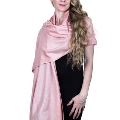 Memsahib Collections - Wholesale Scarf - Women's - Light Pink Pashmina Stole 70% Cashmere 30% Silk