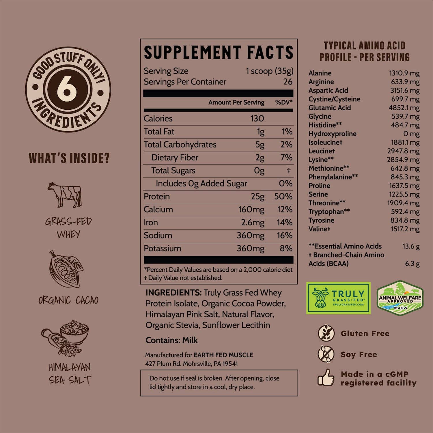 Earth Fed Muscle - Wholesale Protein/Superfood Powder - Dark Arts Salted Chocolate Grass-Fed Whey Protein11
