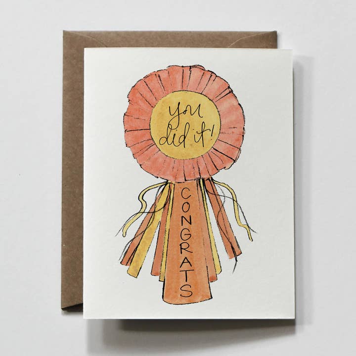 Ribbon | You Did It Watercolor Congratulations Greeting Card for wholesale by everglow handmade