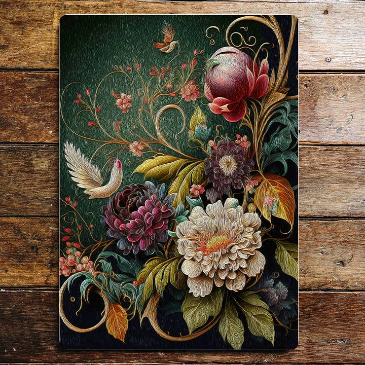 Placa de metal colorida com flores para decoração por atacado de The British Metal Signs Company