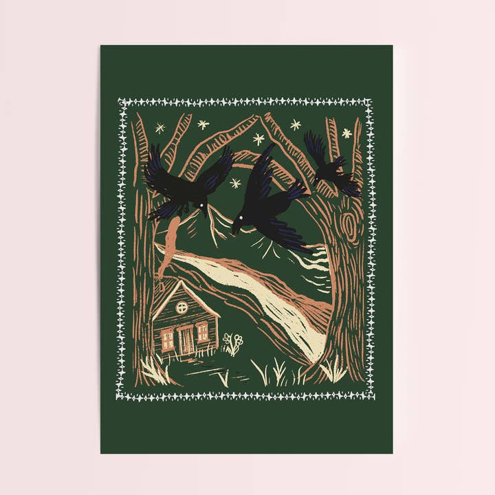 Folktales Odin's Ravens Illustrated Postcard for wholesale by Charis Raine Illustration