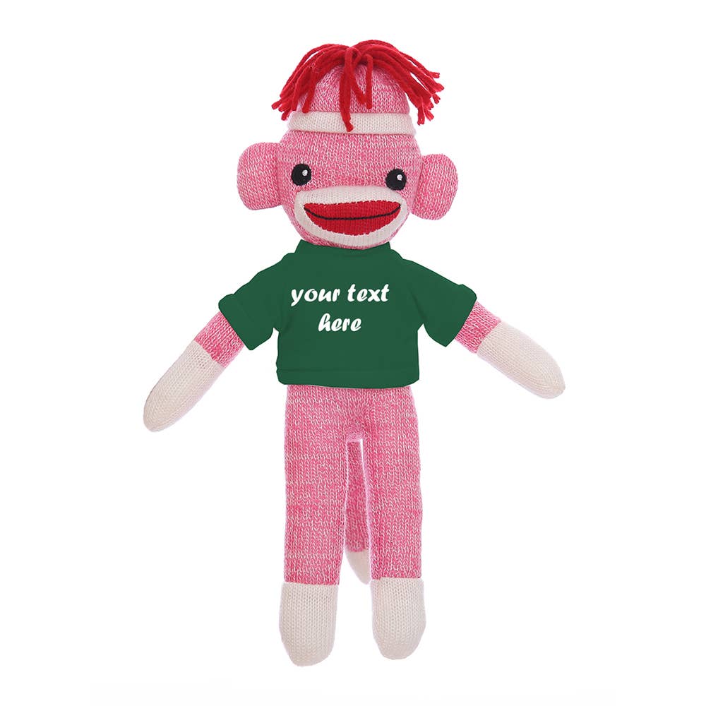 Plushland - Vente Peluche – enfant et bébé - Singe Chaussette Rose de 8" avec T-shirt Personnalisable | Animal en Peluche3