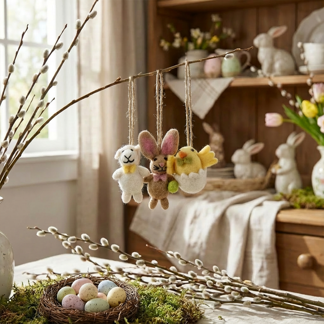 Felt So Good – wholesale Ornament set – Handmade Felt Easter Besties (Set of 3) Lamb Chick Bunny6