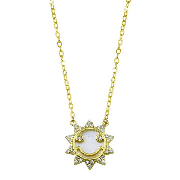 Silver 925 Gold Plated CZ Synthetic MOP Sun Necklace for wholesale by The Hailey Shop