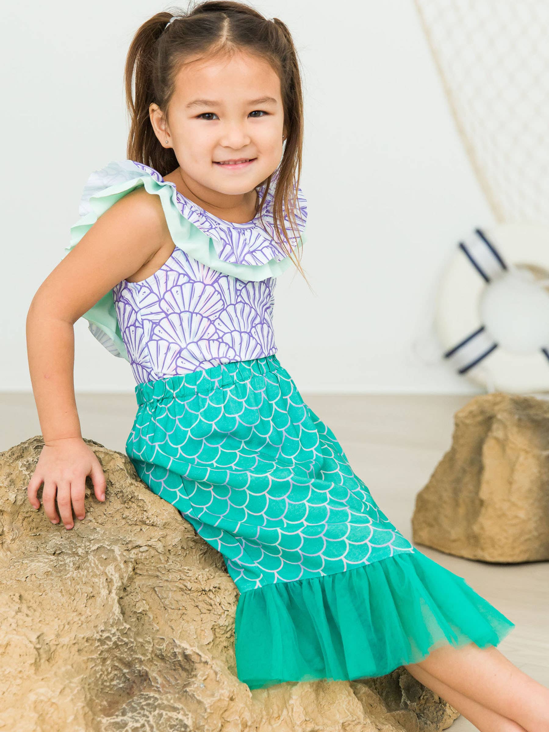White Girls Marine Green Scales Mermaid Tail Skirt Cover-Up for wholesale on Faire2