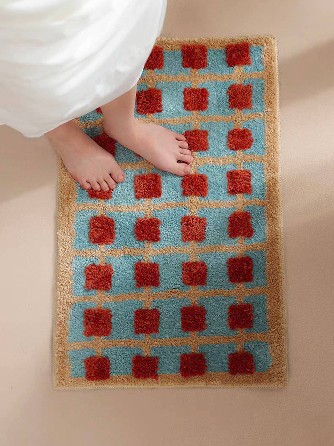 INSPECIAL HOME – wholesale Bath mat – Soft Retro Grid Bath Rug Machine-washable Absorbent Mat3