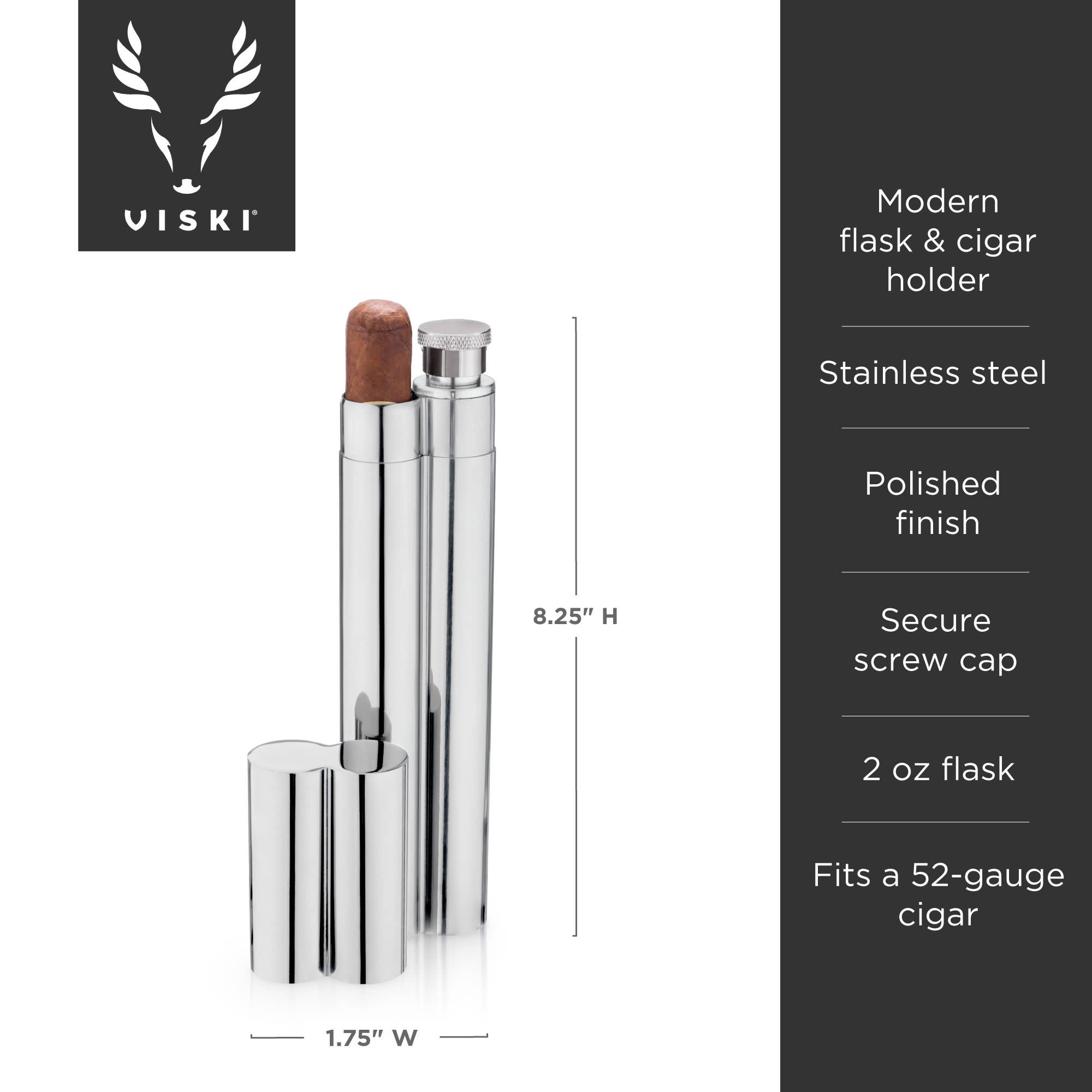 Viski - Wholesale Flask - Stainless Steel Cigar Holder and Flask Combo6
