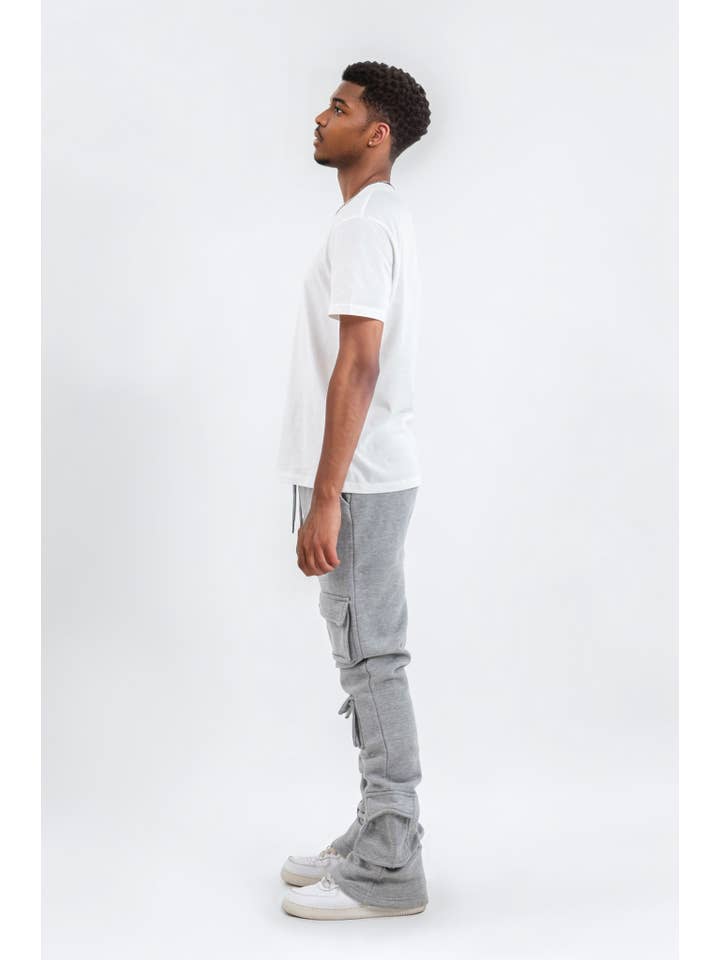 Stylo - Wholesale Athletic Sweatpants/Joggers - Men's - Gray 6 Pocket Stacked Flare Sweats