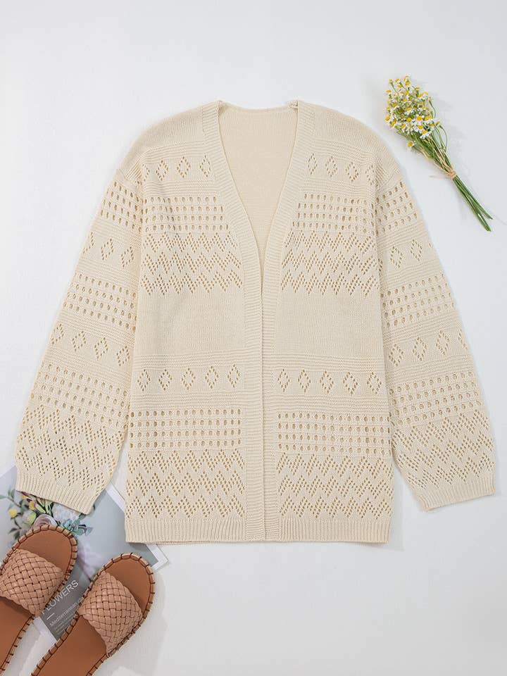 Solid Hollowed Knit Open Front Cardigan Sweater for wholesale by PRETTY BASH