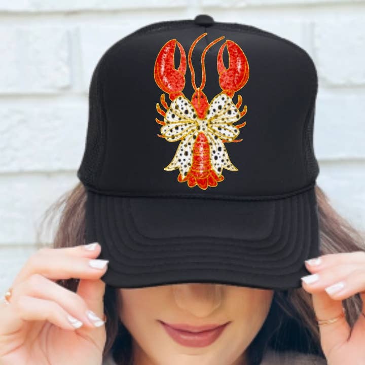 Gia Gifts Boutique - Wholesale Trucker Hat - Women's - Watercolor Crawfish Coquette Bow Trucker Hat Louisiana 0