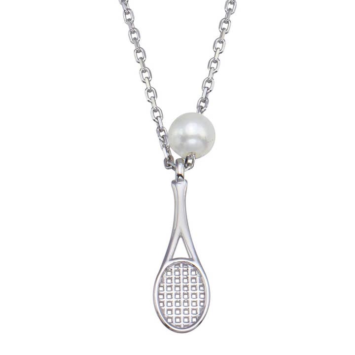 Mother of Pearl Tennis Racket Necklace - GMN00095CFJ for wholesale by Custom Fashion Jewels