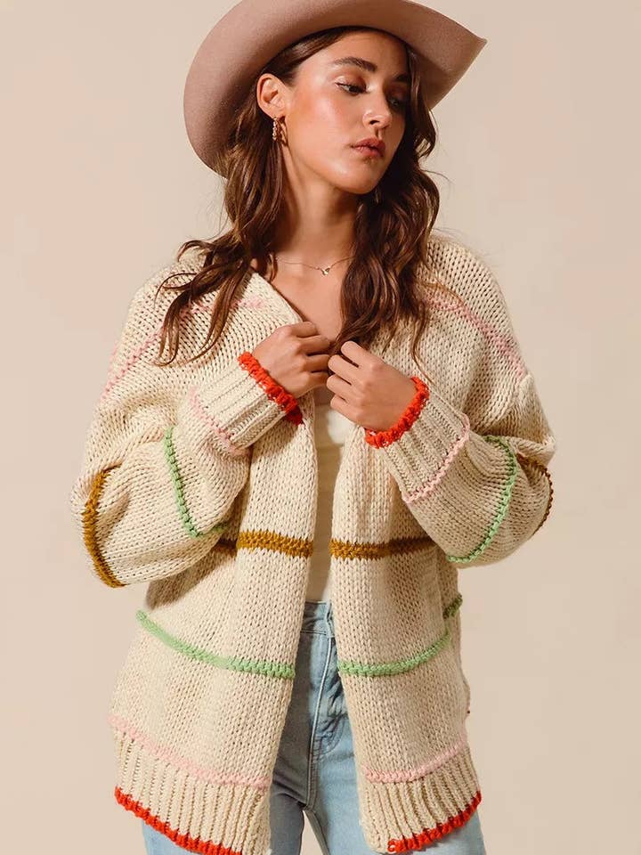 GN Loose Fit Multi Stripe Open Front Cardigan for wholesale by Garden Naked