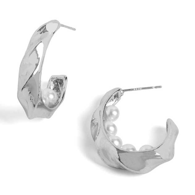 Ripple Pearl Earrings - Silver for wholesale by Whispers