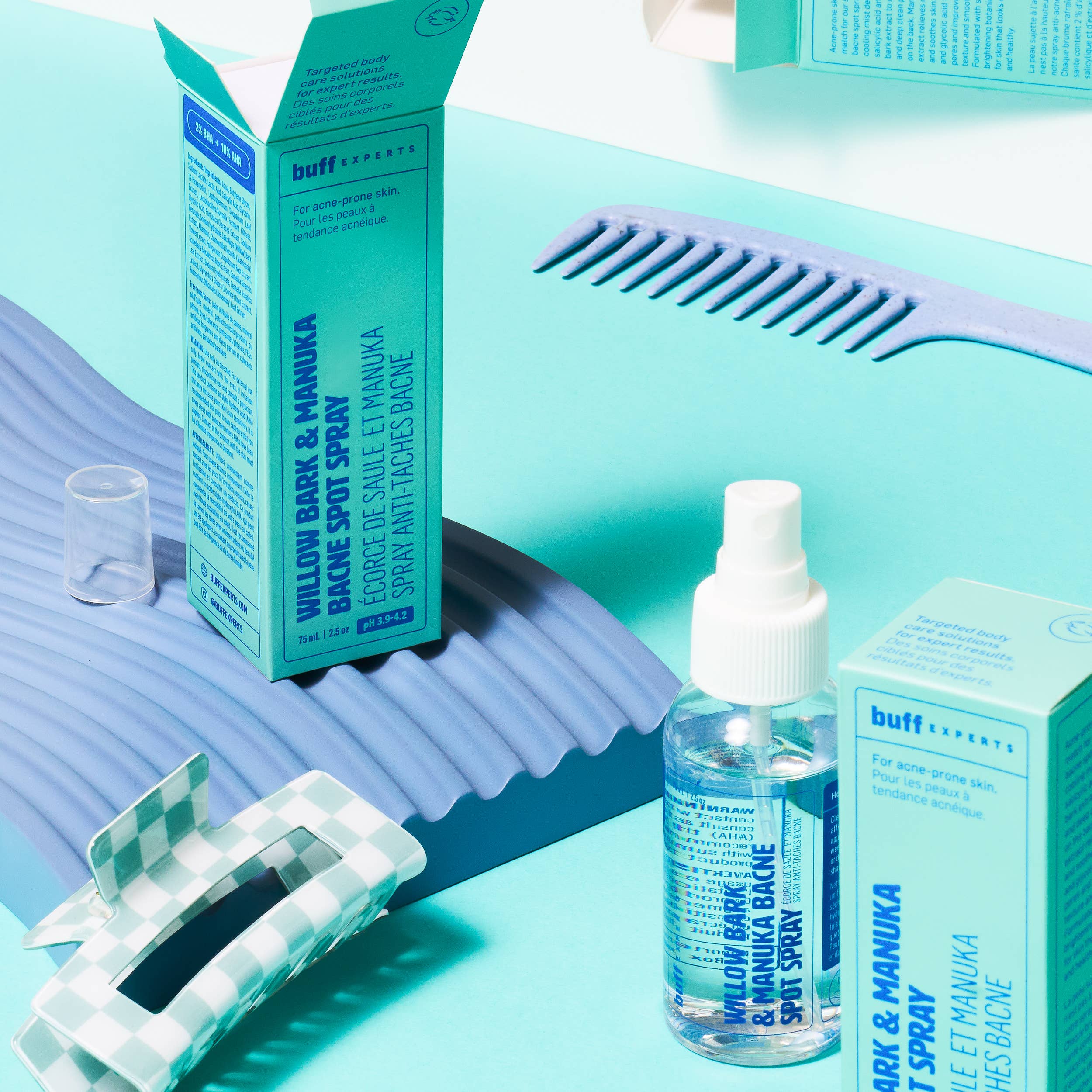 Buff Experts - 🇨🇦 - Wholesale Acne/Hydrocolloid Patch - Willow Bark & Manuka Bacne Spot Spray - Treats Back Acne2