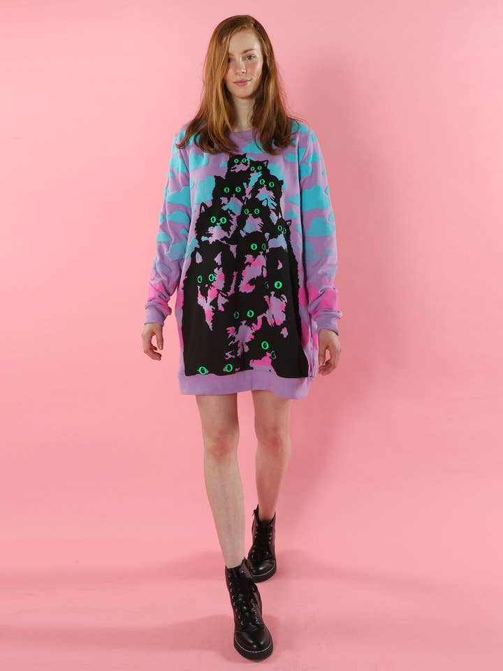 Pretty Snake - Wholesale Dress - Women's - Purple Puff Cloud Kitty Sweatshirt Dress