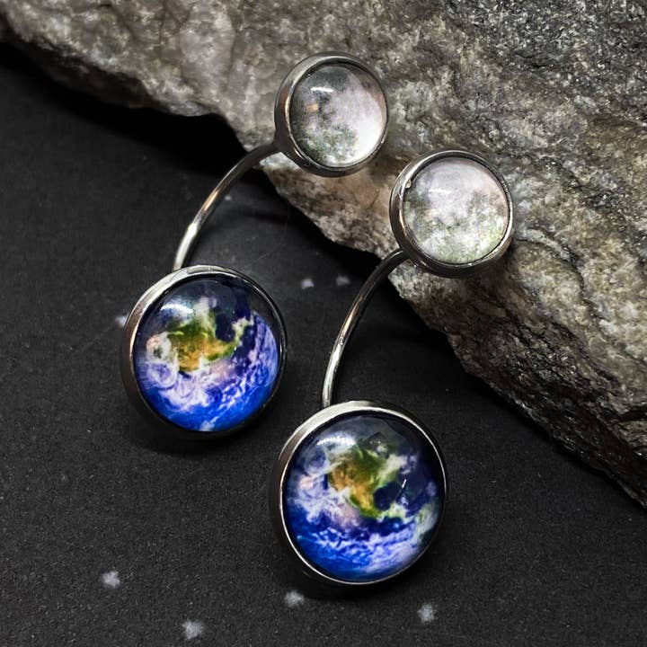 Earth and Moon Ear Jacket Earrings for wholesale by Yugen Handmade