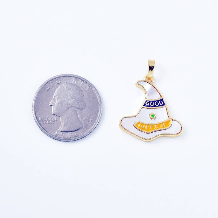 Beads Creation - Wholesale Individual charm/pendant - Gold Filled Witch Hat Charm, Enamel Pendant, CP20804