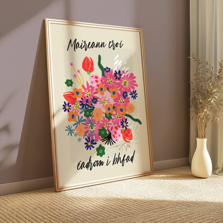 Maireann croí éadrom i bhfad - Set di Stampe Floreali con Proverbi per la vendita all'ingrosso da parte di As Gaeilge