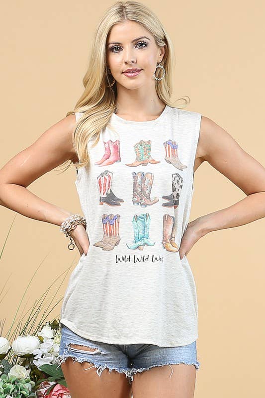 OATMEAL AV079-DAKOTA BOOTS PRINT TOP for wholesale on Faire2