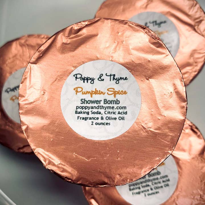 Pumpkin Spice Shower Bomb/Steamer for wholesale by Poppy & Thyme