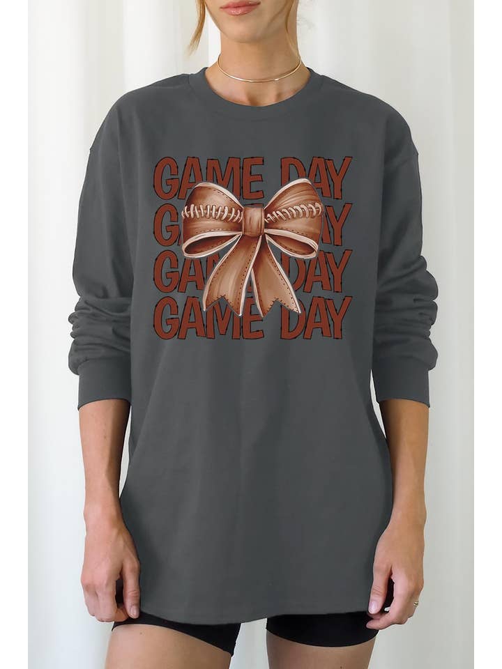 COLORBEAR - Vente T-shirt à imprimés – unisexe - T-shirt à manches longues avec motif Game Day Football Bow3