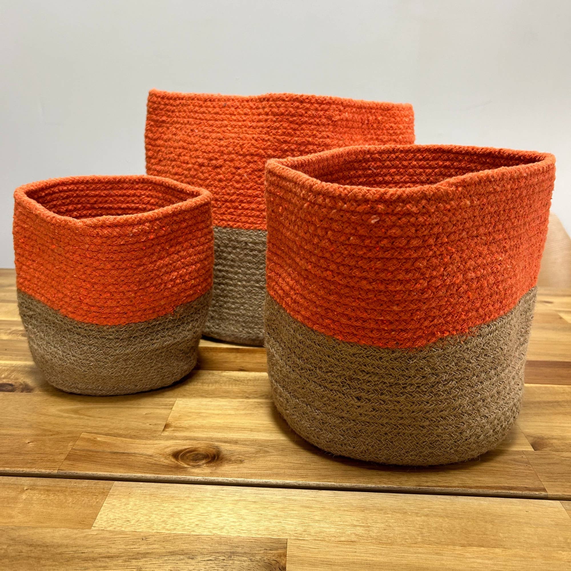Ancient Wisdom – wholesale Basket – Set of 3 Cotton Rope Storage Baskets - Orange1