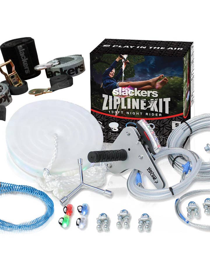 Slackers 100' Zipline Night Riderz Kit With Spring Brake and Zip Quick Ratchet for wholesale by b4Adventure