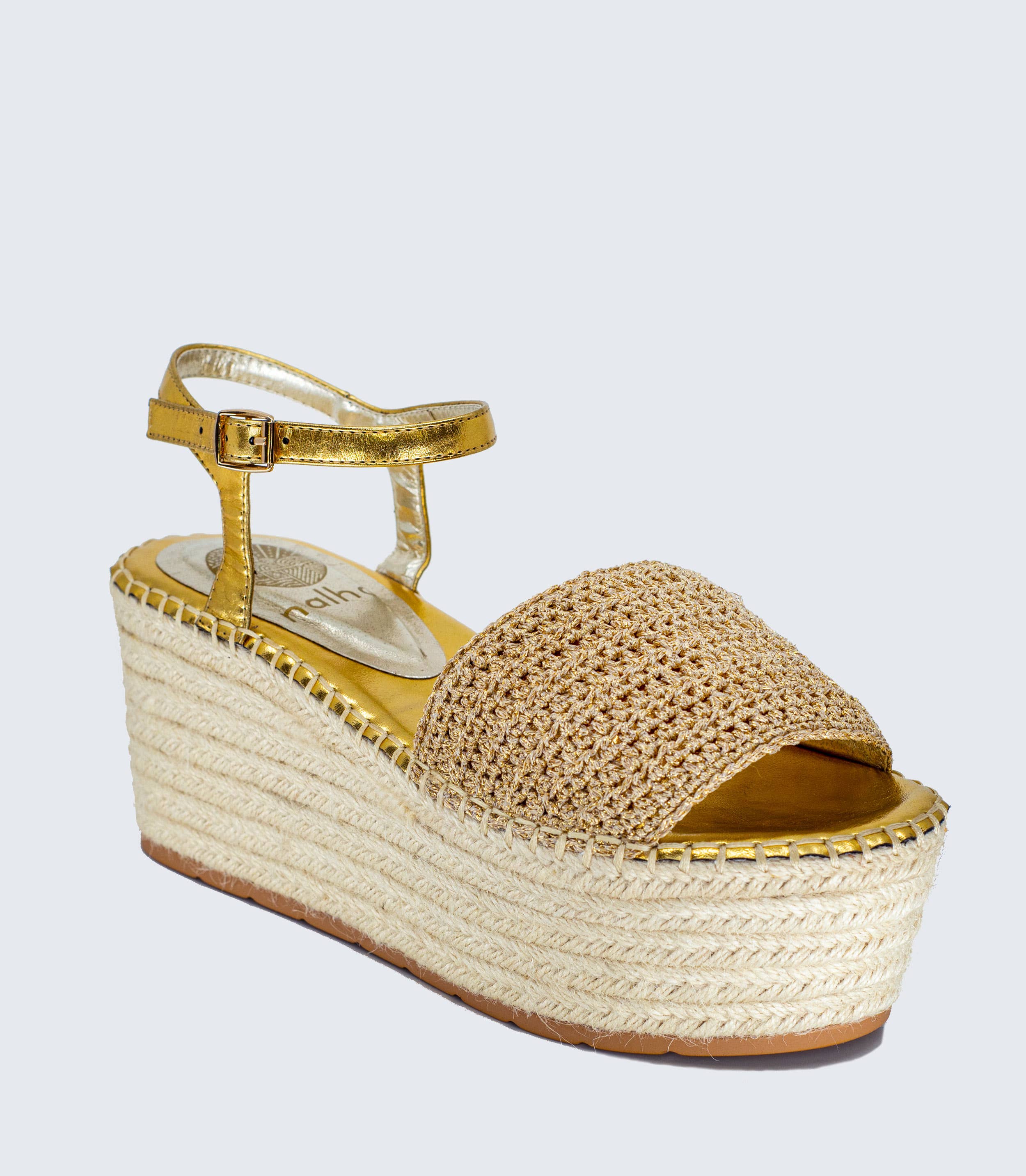 nalho - Vente Chaussures compensées – femme - Lia Espadrilles compensées en crochet Doré1