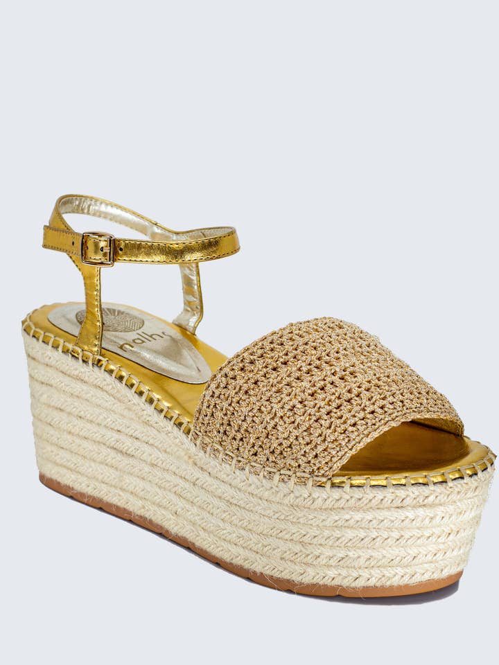 nalho - Wholesale Wedges - Women's - Lia Crochet Wedge Espadrilles - Gold1