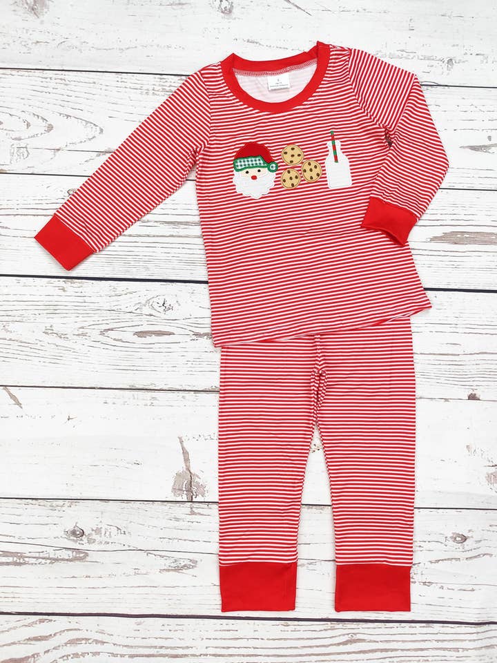 sassy kids palace - Wholesale Sleepwear Set - Kids - Santa's Milk & Cookies Appliqué Boys Pajamas0