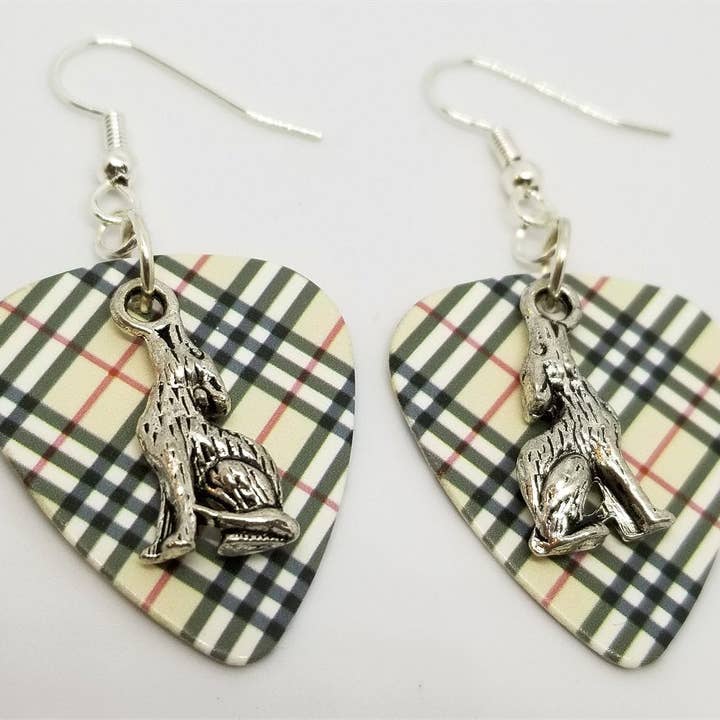 Simply Raevyn - Wholesale Dangle Earrings - Wolf Charm Guitar Pick Earrings8