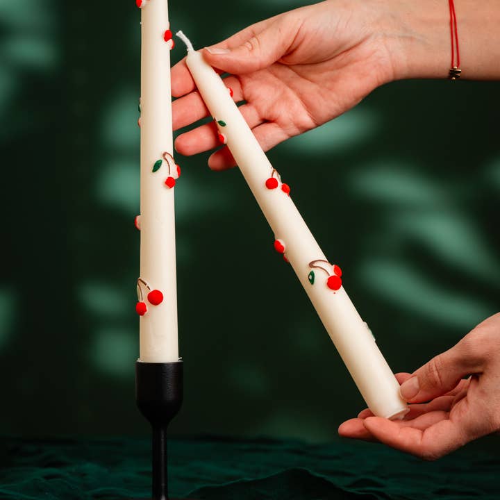 Allure CA - Wholesale Novelty Candle - Cherry Taper Candle – Hand-Painted & One of a Kind4
