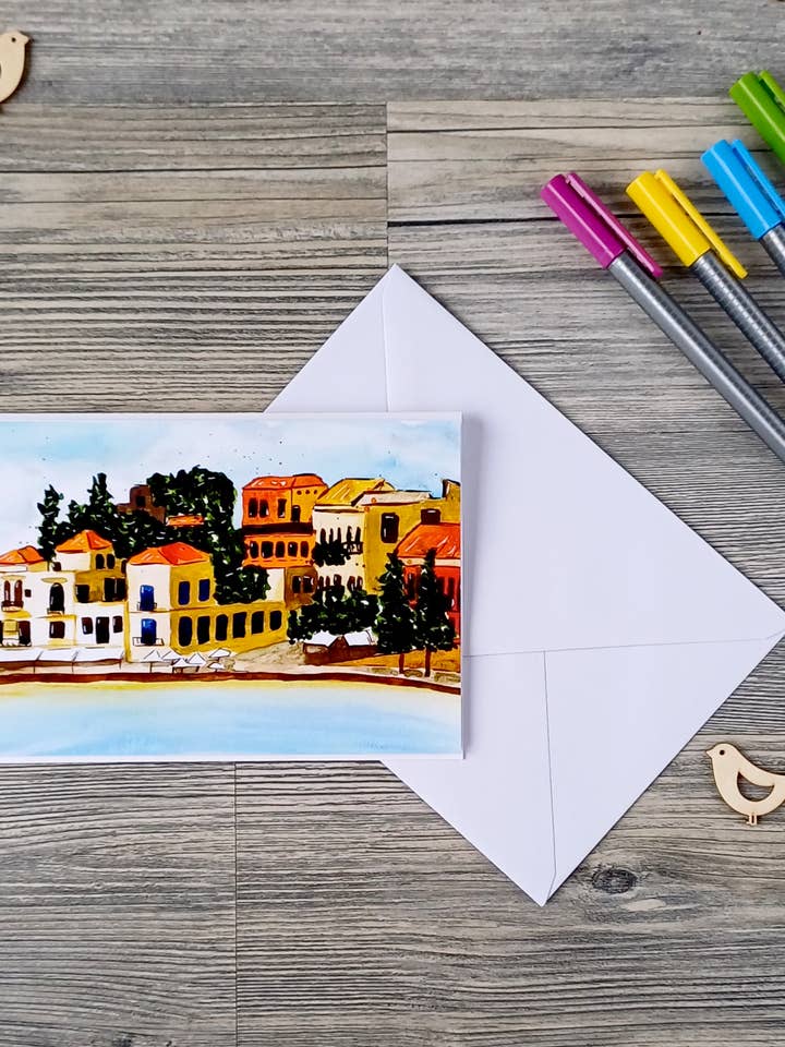 Biglietto di auguri – Grecia – Illustrazione ispirata ai viaggi per la vendita all'ingrosso da parte di Christina Jenne Art and Design