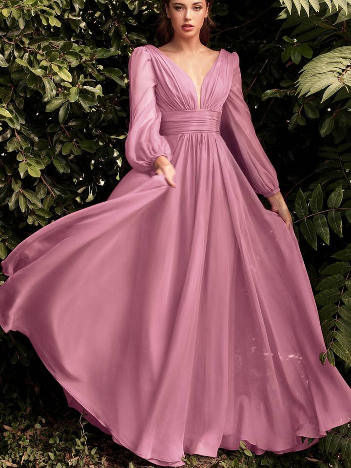 Ladivine by Cinderella Divine - Wholesale Gown - Women's - Long Sleeve Chiffon Dress3