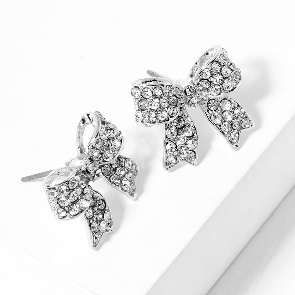 Sensibling Corp. - Wholesale Stud/Post Earrings - Crystal Rhinestone Pave Bow Stud Earrings
5