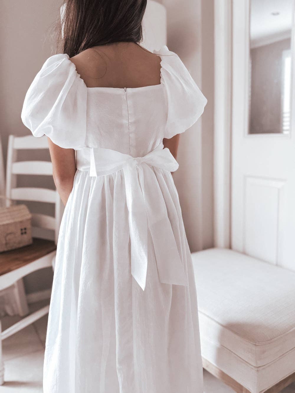 A Little Lacey - Wholesale Dress - Kids - Lucy Girls Puff Sleeve White Dress5