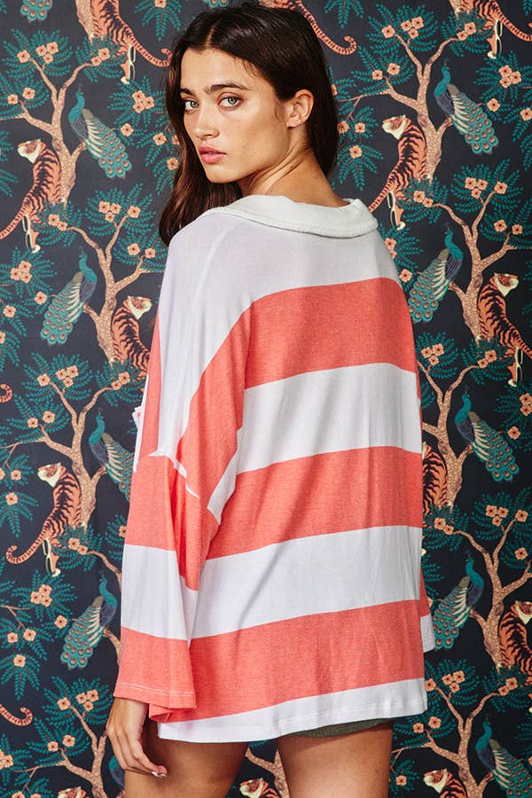 Black T1211C Oversized Stripe Top for wholesale on Faire32