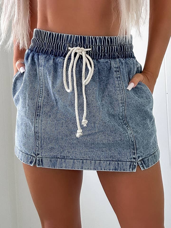 Drawstring High Waist Pocketed Denim Shorts for wholesale by React Activewear