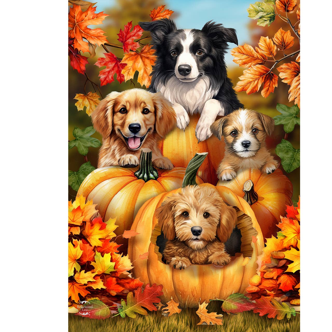 Briarwood Lane - Wholesale Flag - Fall Pumpkin Puppies Garden Flag1