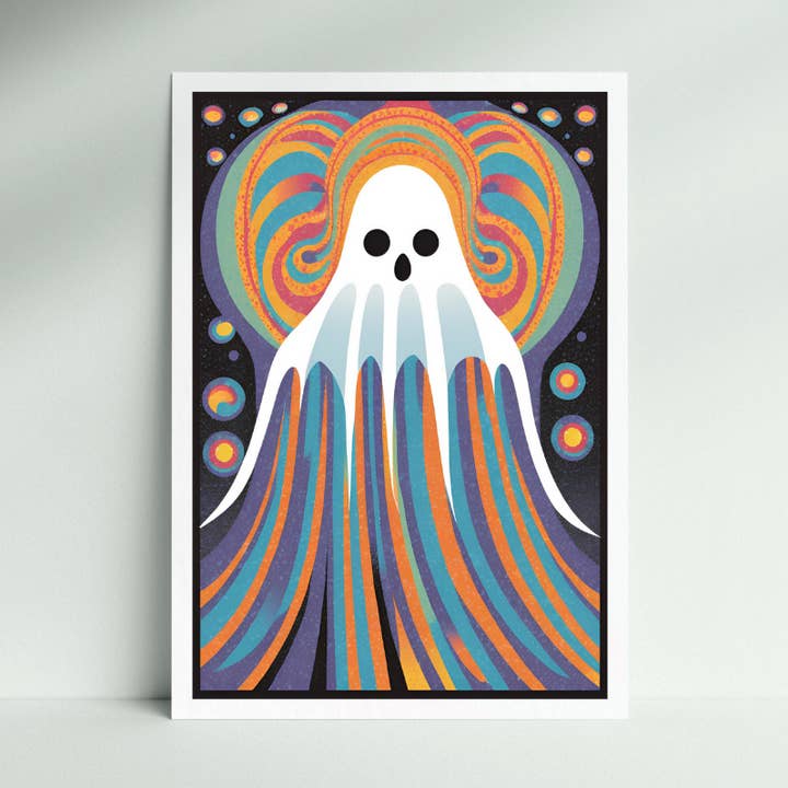Groovy Ghost Halloween Väggkonsttryck på Arkivlinne för wholesale av Cryptic Paper Co.